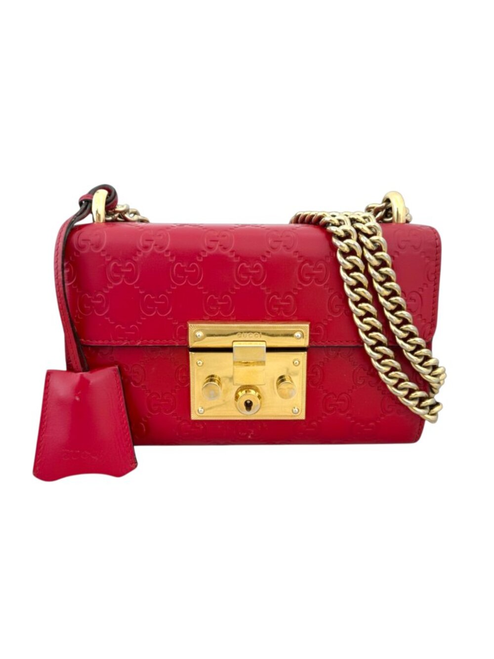 Gucci Red Guccissima Padlock Small Shoulder Bag with Chain